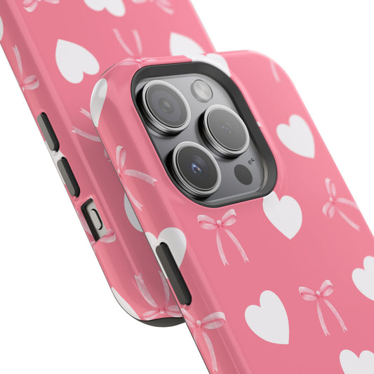 Pink Bow & White Hearts MagSafe iPhone® Case