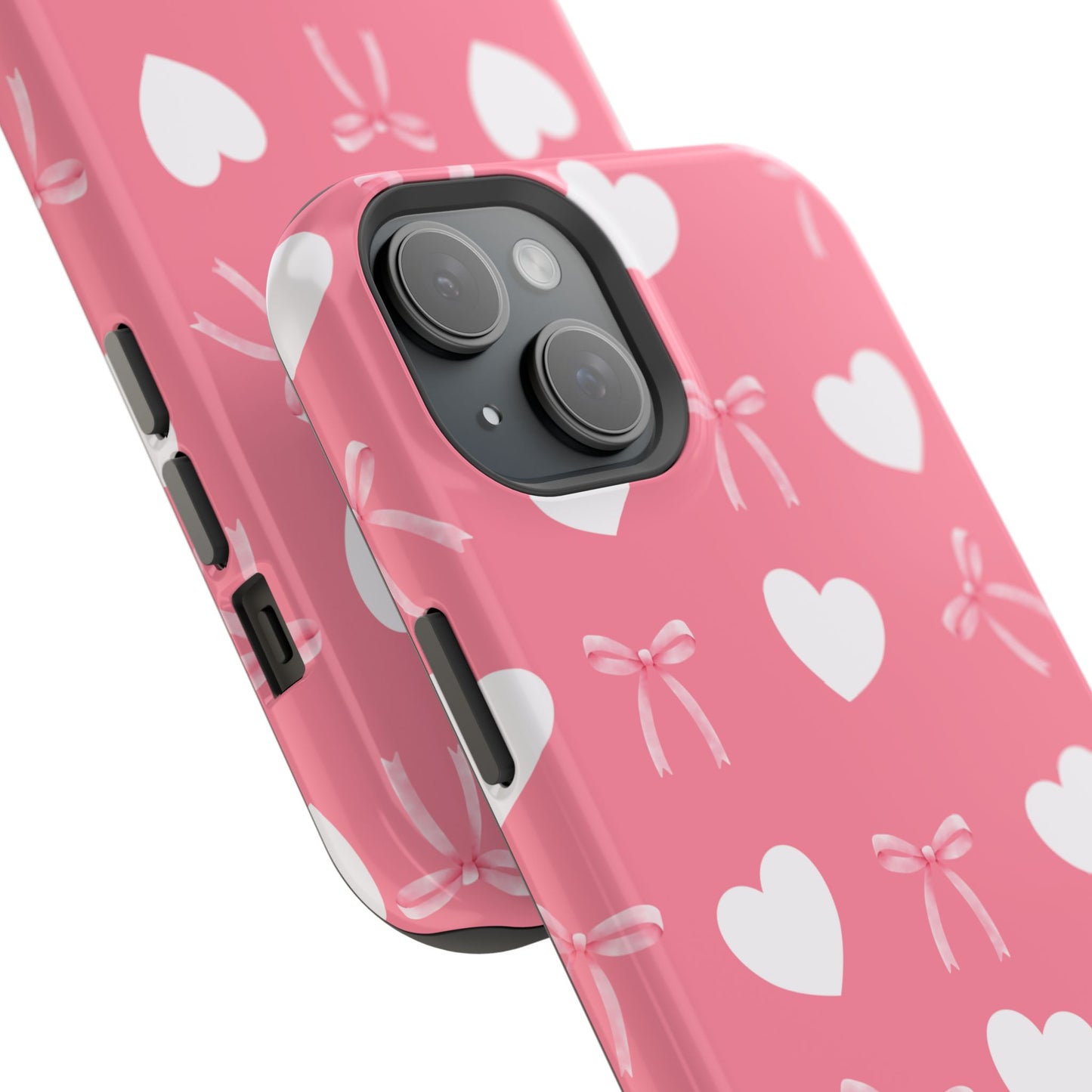 Pink Bow & White Hearts MagSafe iPhone® Case