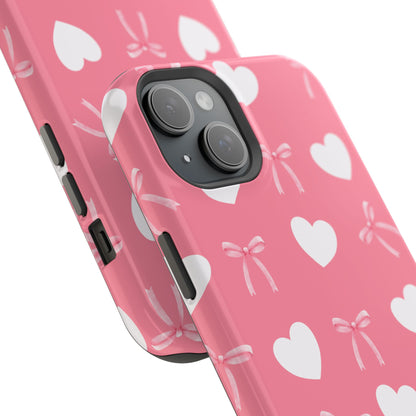Pink Bow & White Hearts MagSafe iPhone® Case