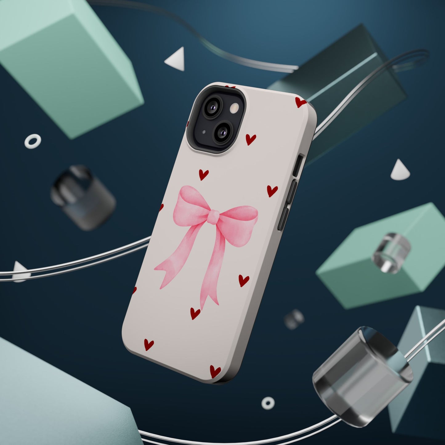 Pink Bow & Red Hearts MagSafe iPhone® Case