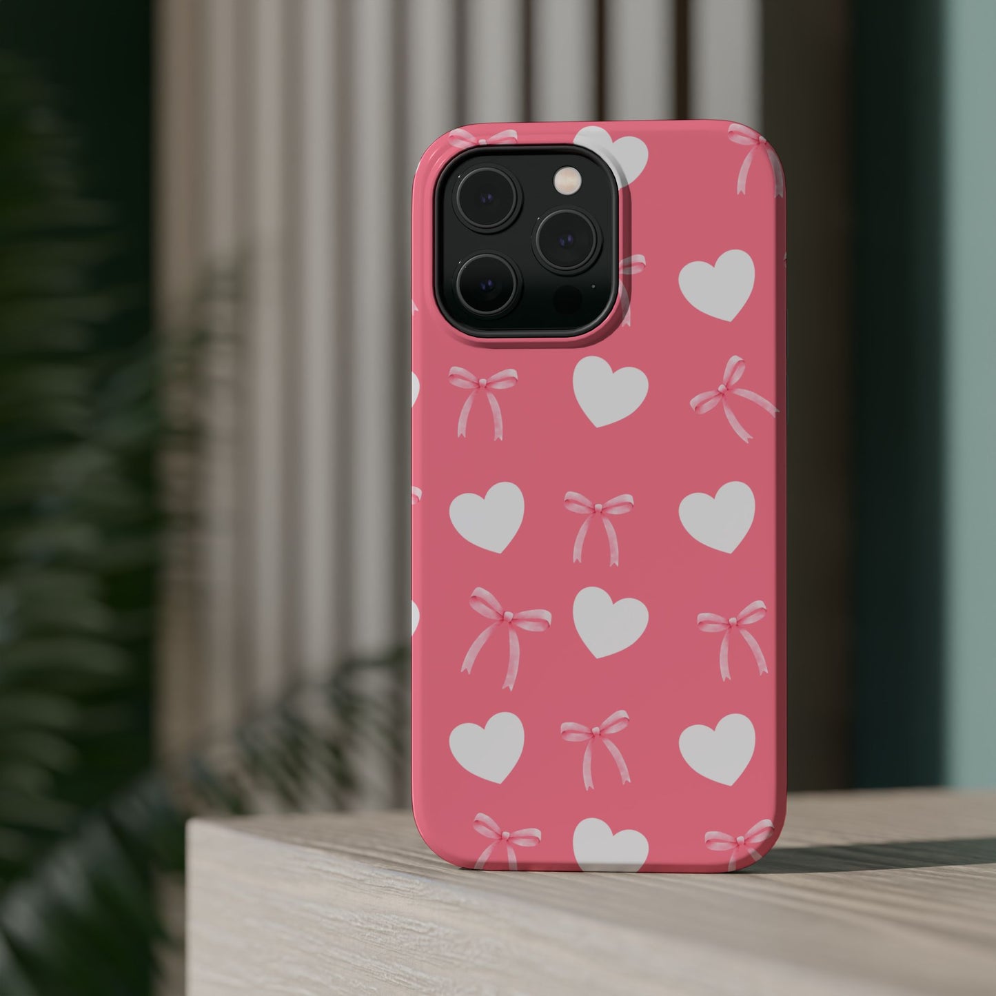 Pink Bow & White Hearts MagSafe iPhone® Case