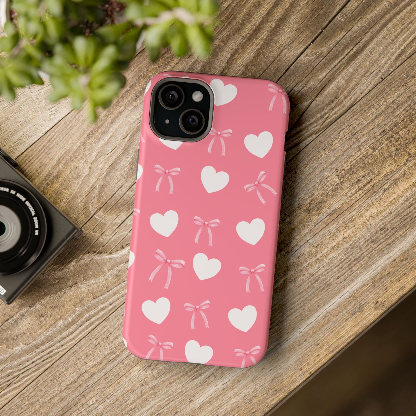 Pink Bow & White Hearts MagSafe iPhone® Case