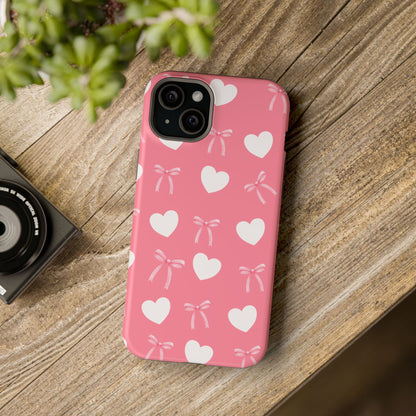 Pink Bow & White Hearts MagSafe iPhone® Case