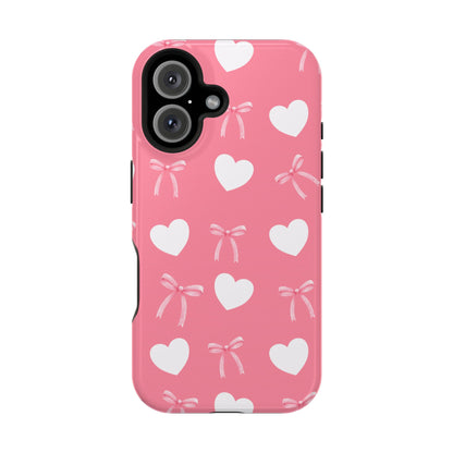 Pink Bows & White Hearts MagSafe iPhone® Case