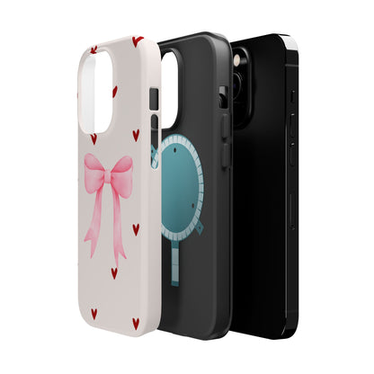 Pink Bow & Red Hearts MagSafe iPhone® Case