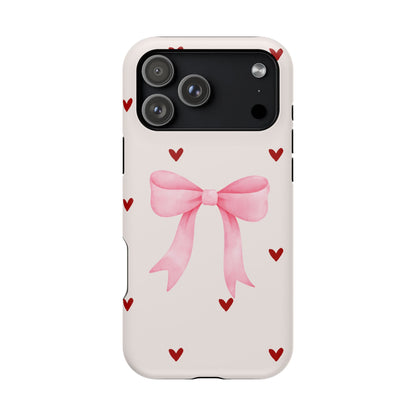 Pink Bow & Red Hearts MagSafe iPhone® Case