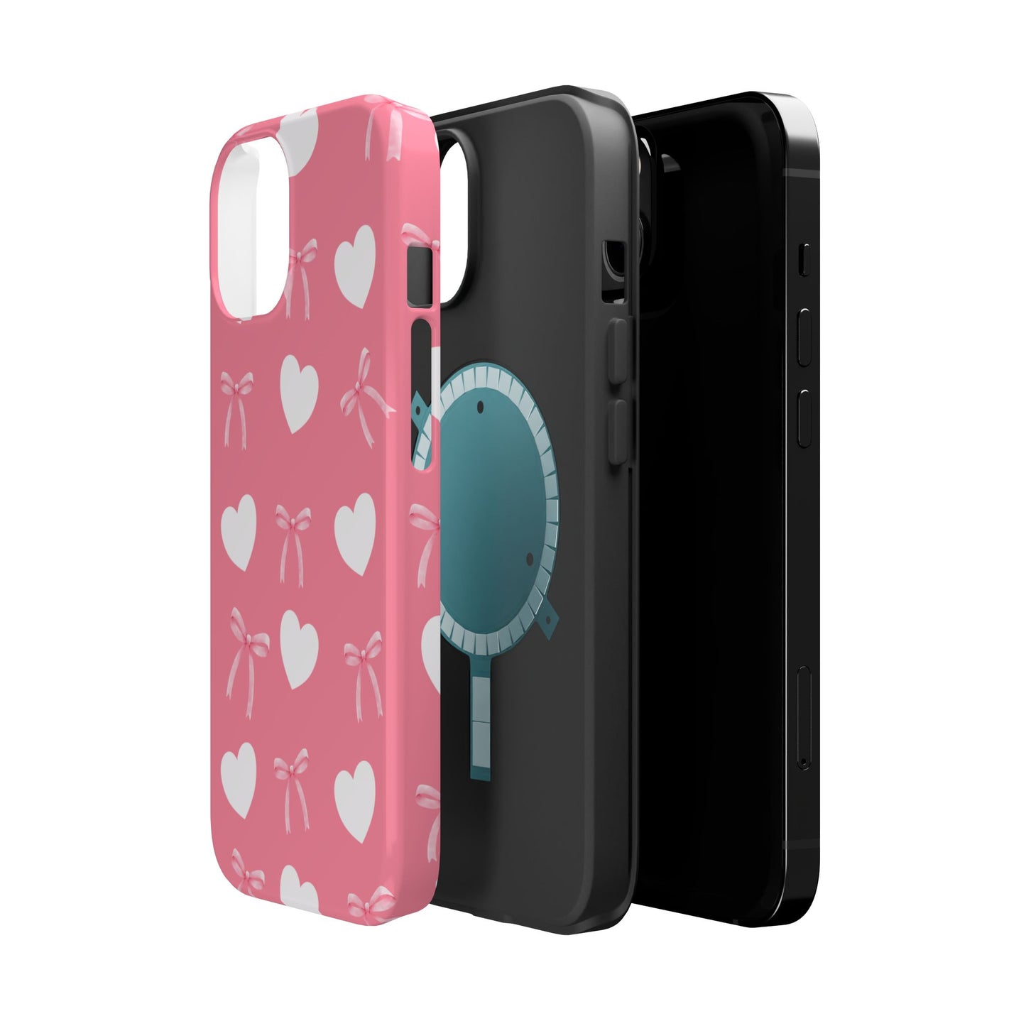 Pink Bow & White Hearts MagSafe iPhone® Case