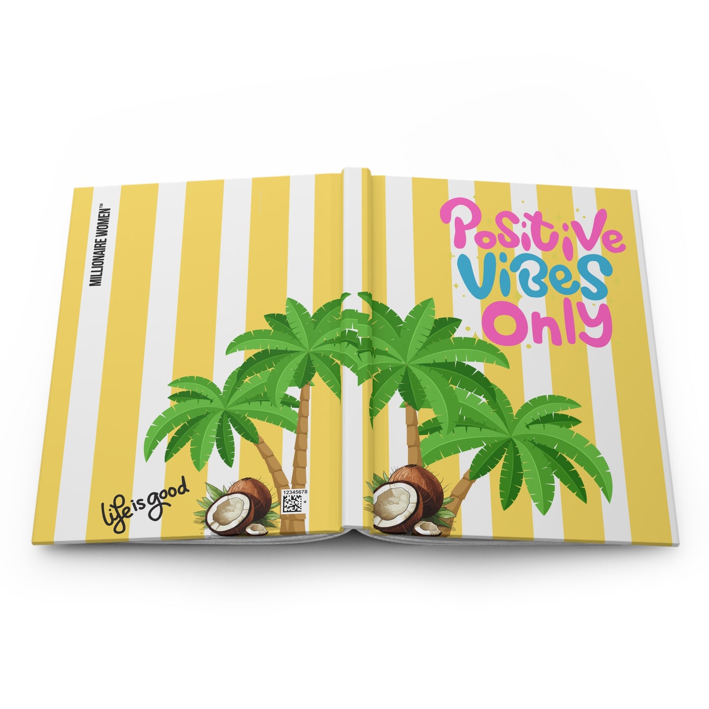 Hardcover Journal — Positive Vibes Only Tropical Palm Coconut Notebook