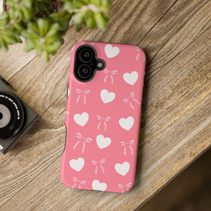 Pink Bow & White Hearts MagSafe iPhone® Case
