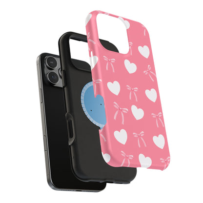 Pink Bow & White Hearts MagSafe iPhone® Case