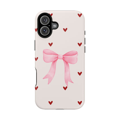 Pink Bow & Red Hearts MagSafe iPhone® Case