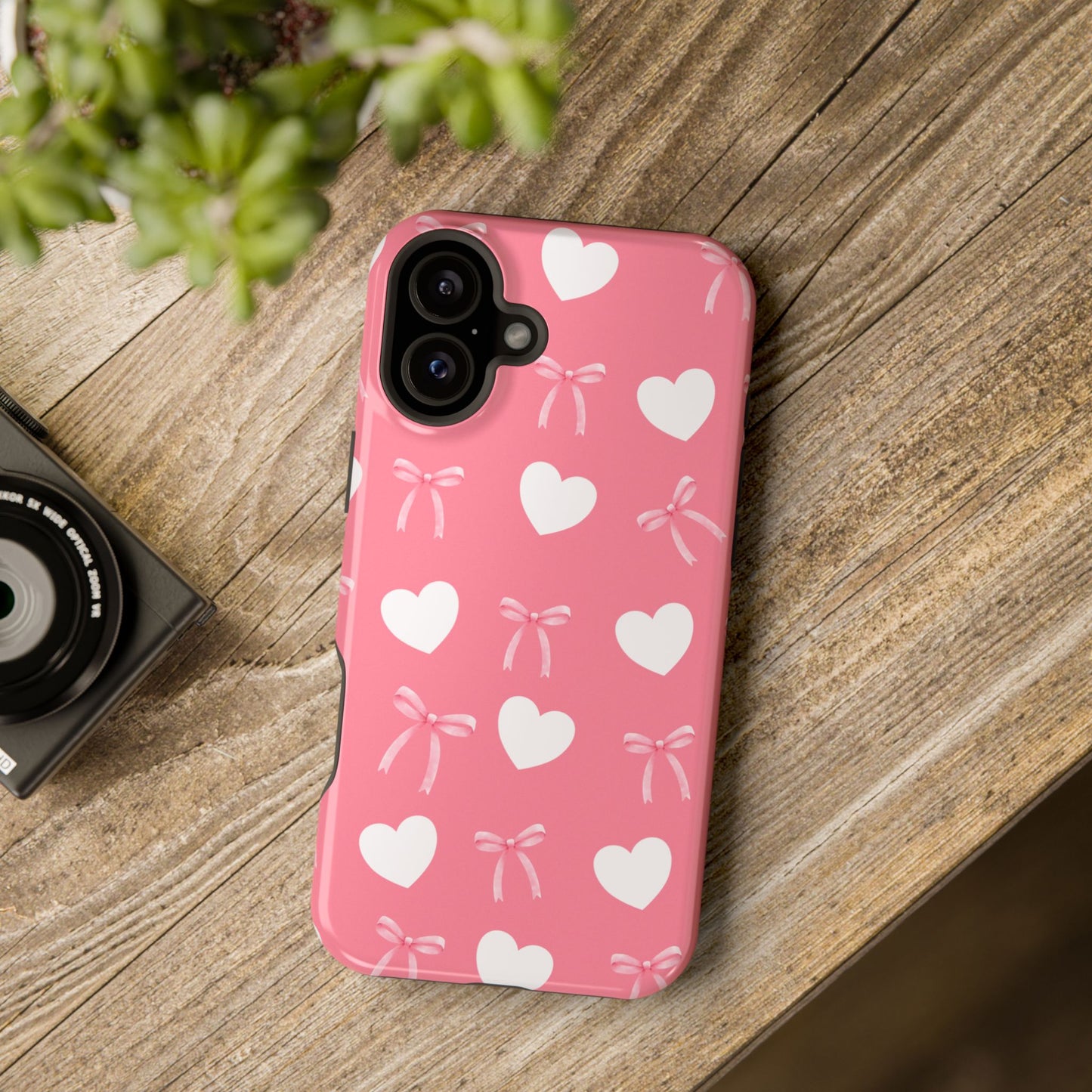 Pink Bow & White Hearts MagSafe iPhone® Case