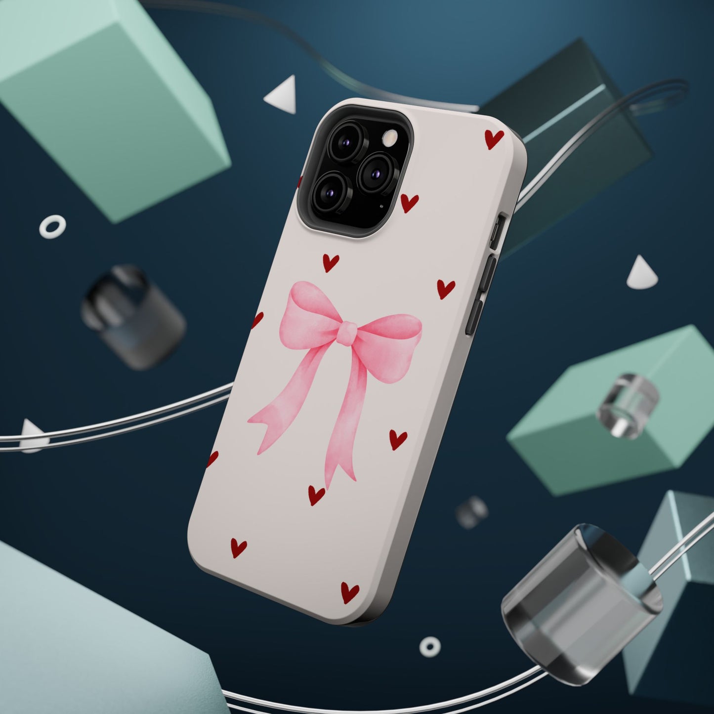 Pink Bow & Red Hearts MagSafe iPhone® Case