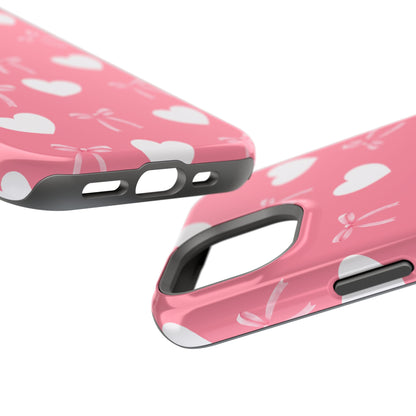 Pink Bow & White Hearts MagSafe iPhone® Case
