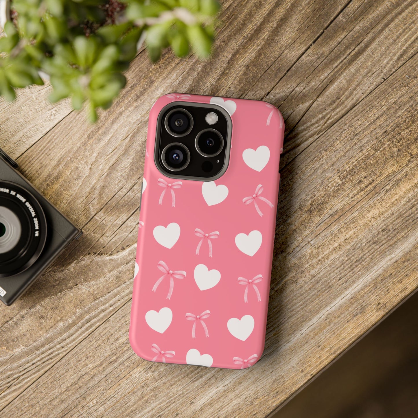 Pink Bow & White Hearts MagSafe iPhone® Case