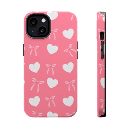 Pink Bow & White Hearts MagSafe iPhone® Case