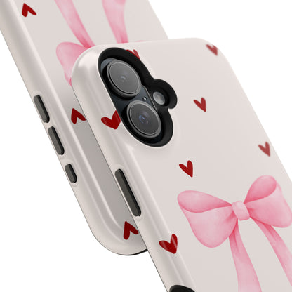 Pink Bow & Red Hearts MagSafe iPhone® Case