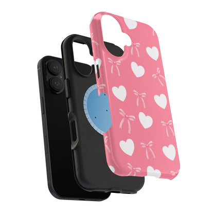 Pink Bow & White Hearts MagSafe iPhone® Case