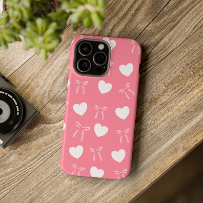 Pink Bows & White Hearts MagSafe iPhone® Case