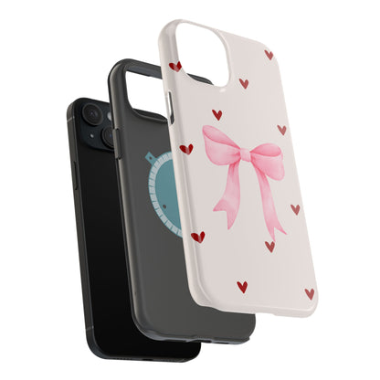 Pink Bow & Red Hearts MagSafe iPhone® Case