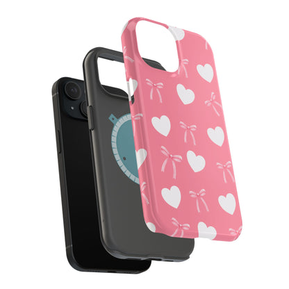Pink Bow & White Hearts MagSafe iPhone® Case