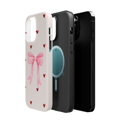 Pink Bow & Red Hearts MagSafe iPhone® Case