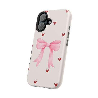 Pink Bow & Red Hearts MagSafe iPhone® Case
