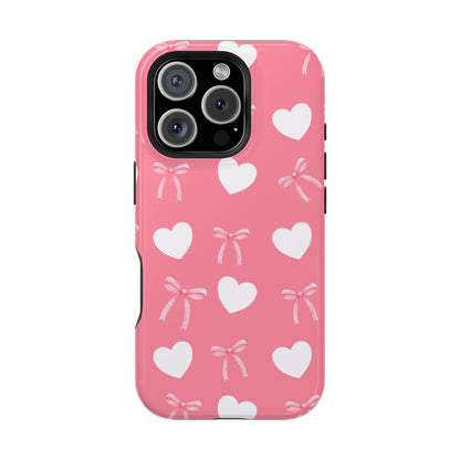 Pink Bow & White Hearts MagSafe iPhone® Case