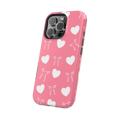 Pink Bow & White Hearts MagSafe iPhone® Case