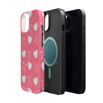 Pink Bow & White Hearts MagSafe iPhone® Case