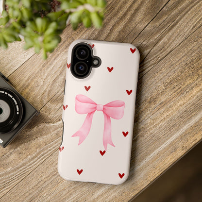 Pink Bow & Red Hearts MagSafe iPhone® Case