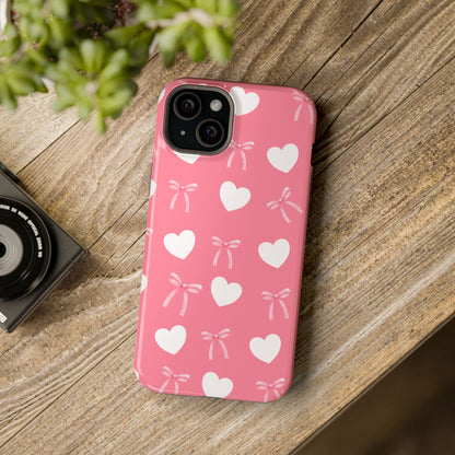 Pink Bow & White Hearts MagSafe iPhone® Case