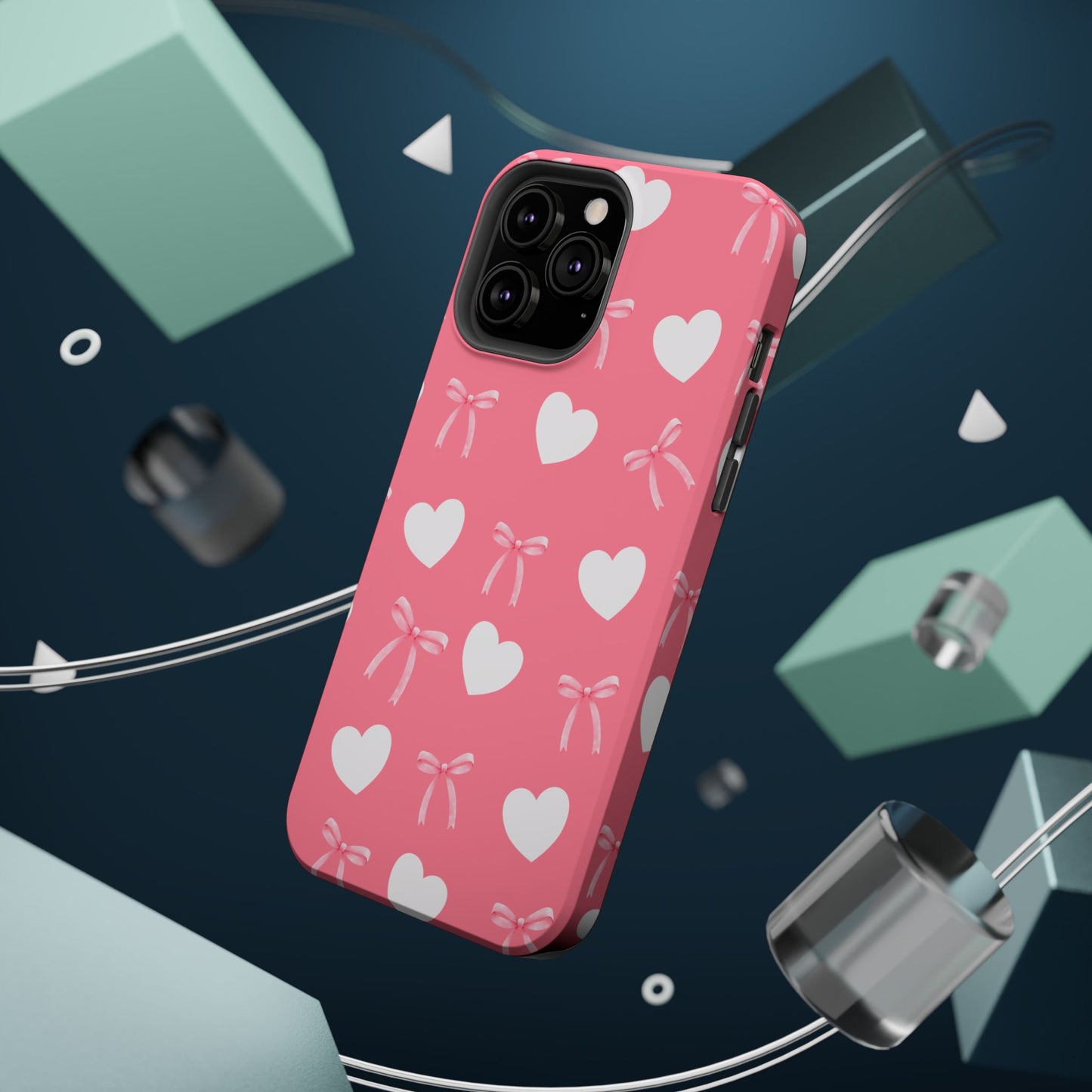 Pink Bow & White Hearts MagSafe iPhone® Case