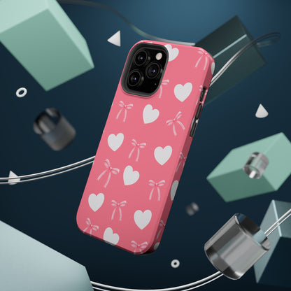 Pink Bow & White Hearts MagSafe iPhone® Case
