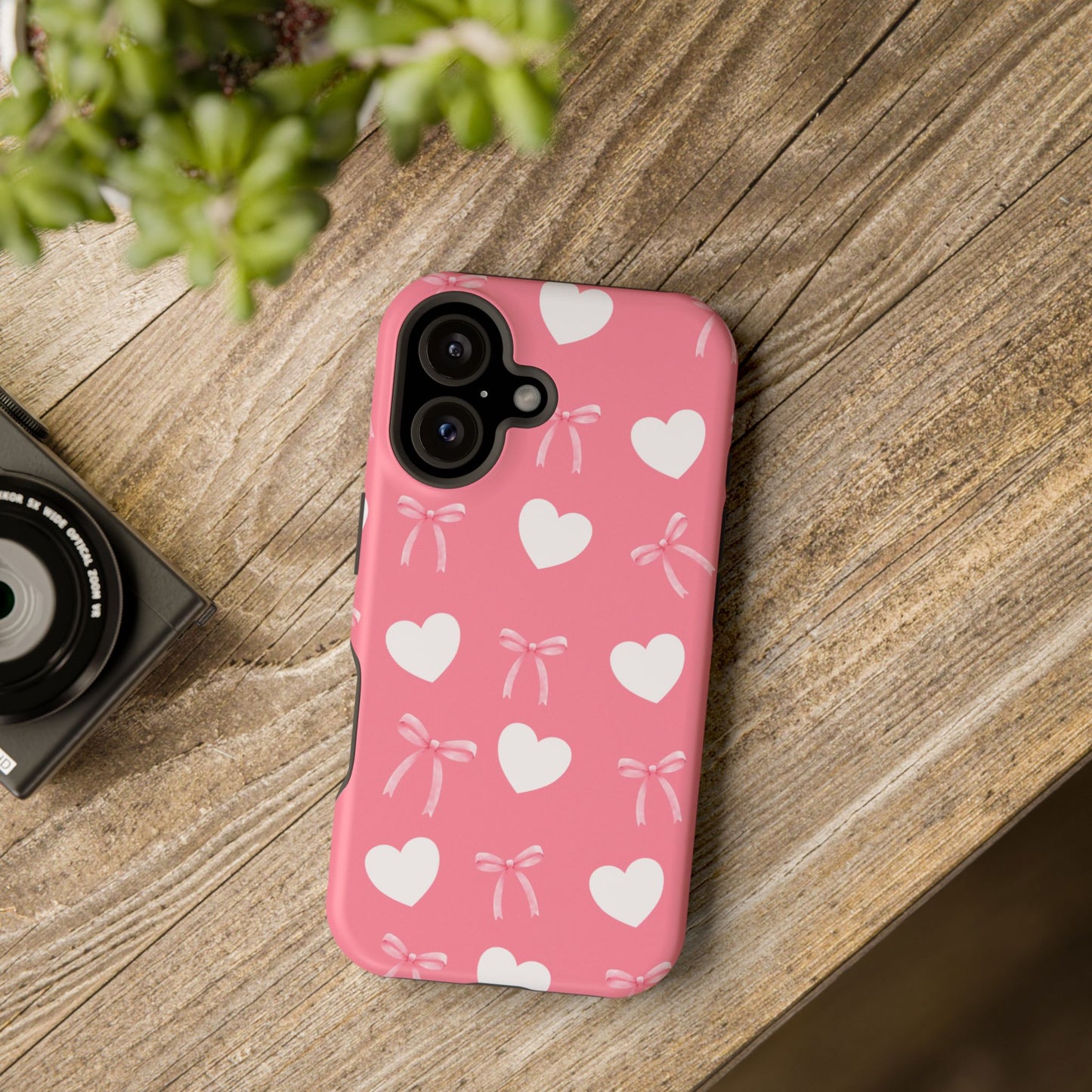Pink Bow & White Hearts MagSafe iPhone® Case
