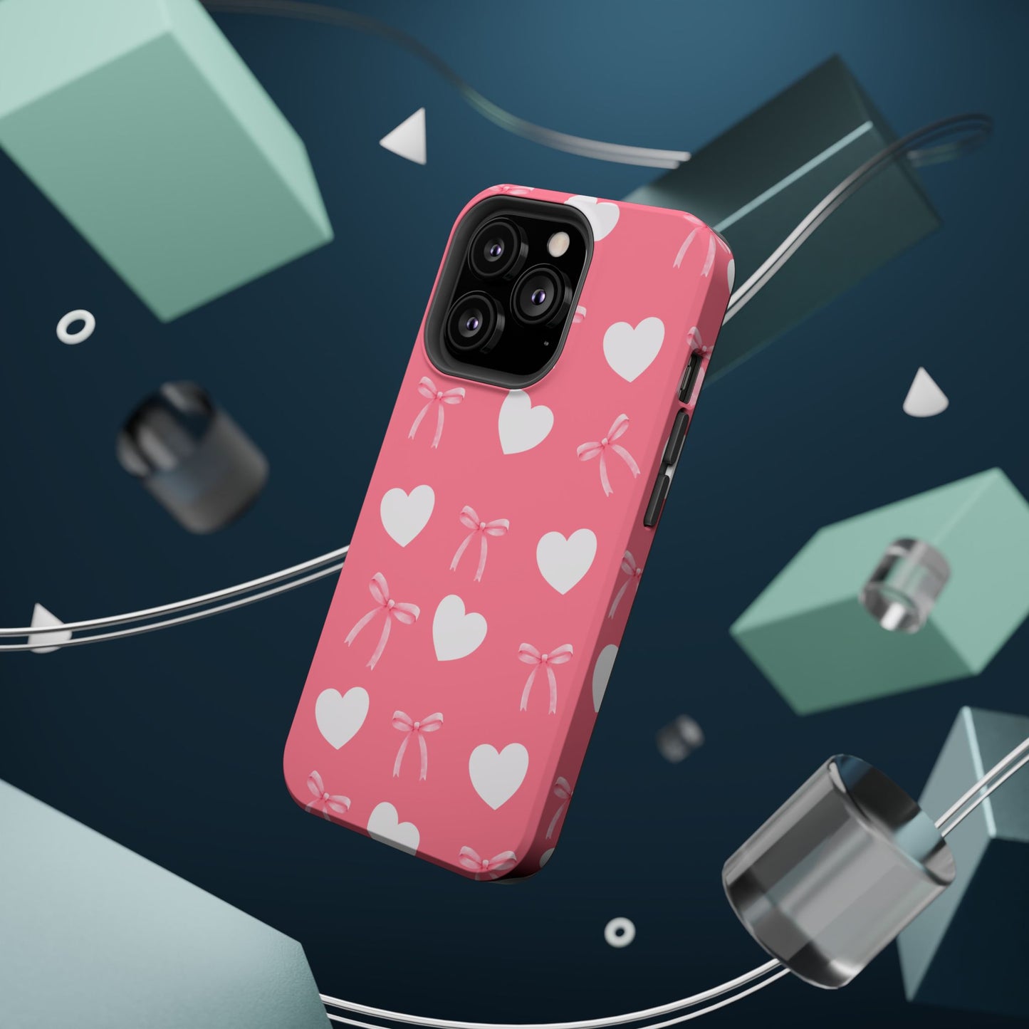 Pink Bow & White Hearts MagSafe iPhone® Case
