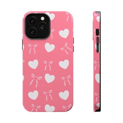 Pink Bow & White Hearts MagSafe iPhone® Case