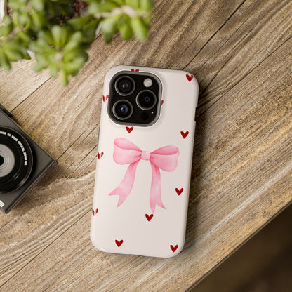 Pink Bow & Red Hearts MagSafe iPhone® Case