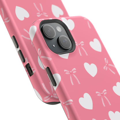 Pink Bow & White Hearts MagSafe iPhone® Case