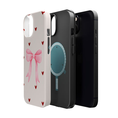 Pink Bow & Red Hearts MagSafe iPhone® Case