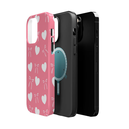 Pink Bow & White Hearts MagSafe iPhone® Case