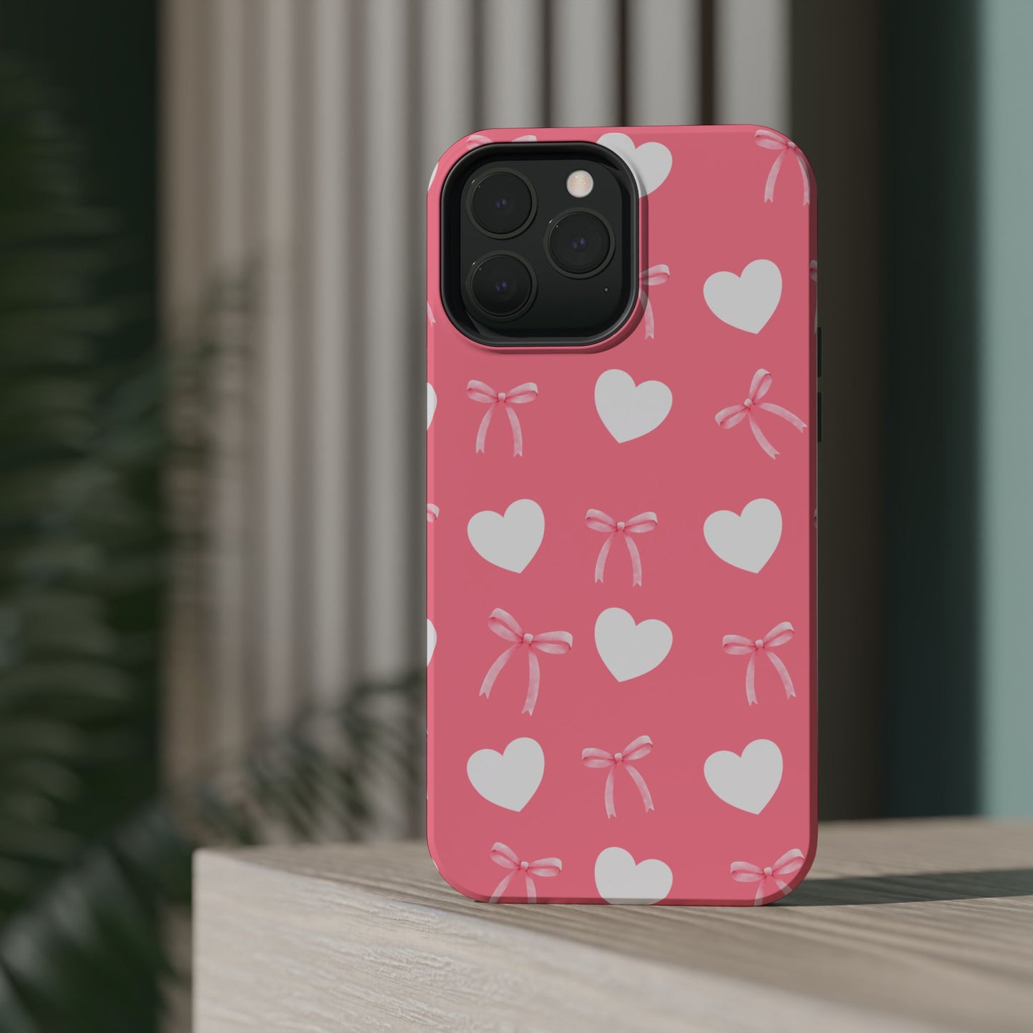 Pink Bow & White Hearts MagSafe iPhone® Case