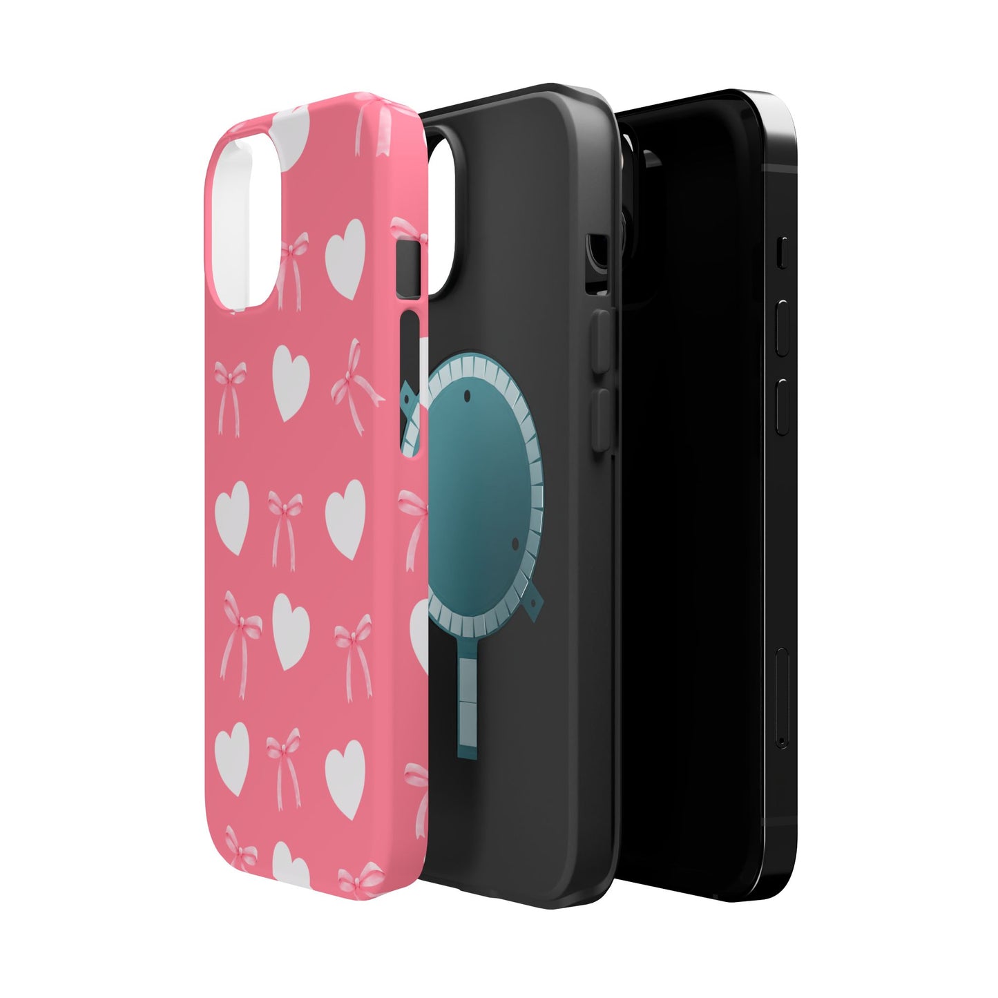 Pink Bow & White Hearts MagSafe iPhone® Case