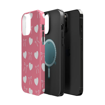 Pink Bow & White Hearts MagSafe iPhone® Case