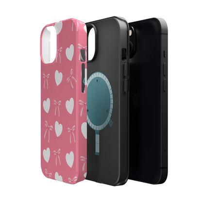 Pink Bow & White Hearts MagSafe iPhone® Case