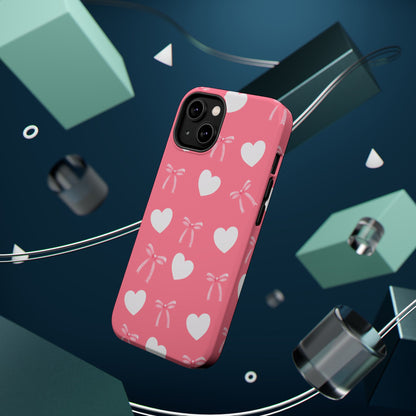 Pink Bow & White Hearts MagSafe iPhone® Case