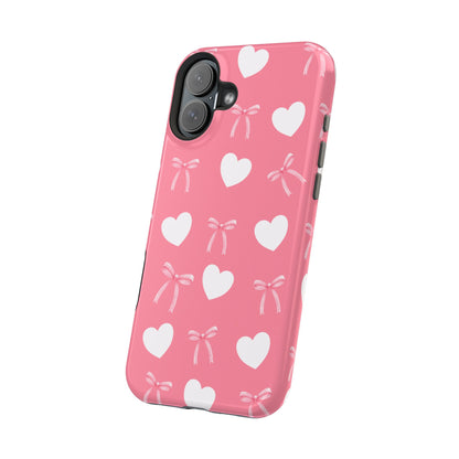 Pink Bow & White Hearts MagSafe iPhone® Case