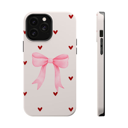 Pink Bow & Red Hearts MagSafe iPhone® Case