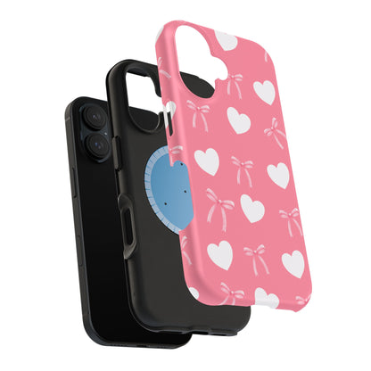 Pink Bow & White Hearts MagSafe iPhone® Case
