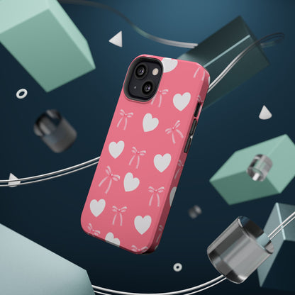 Pink Bow & White Hearts MagSafe iPhone® Case